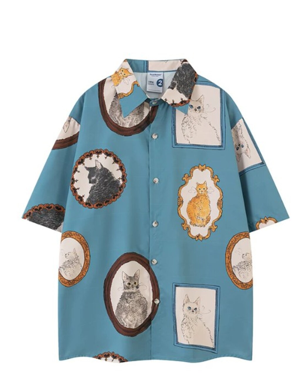 Blue Cat Portrait Print Shirt